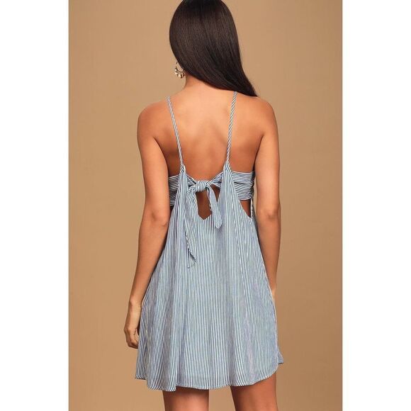 ✨Adrift Blue Striped Tie-Back Mini Swing Dress✨ - Picture 5 of 10